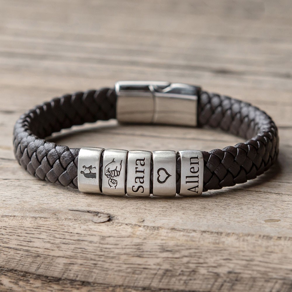 Personalised Men's Bracelet With Name Beads For Dad Father's Day Gifts