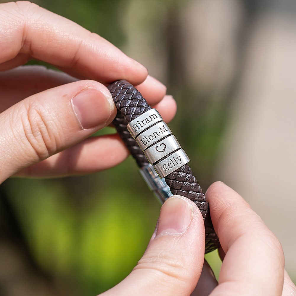 Personalised Men's Bracelet With Name Beads For Dad Father's Day Gifts