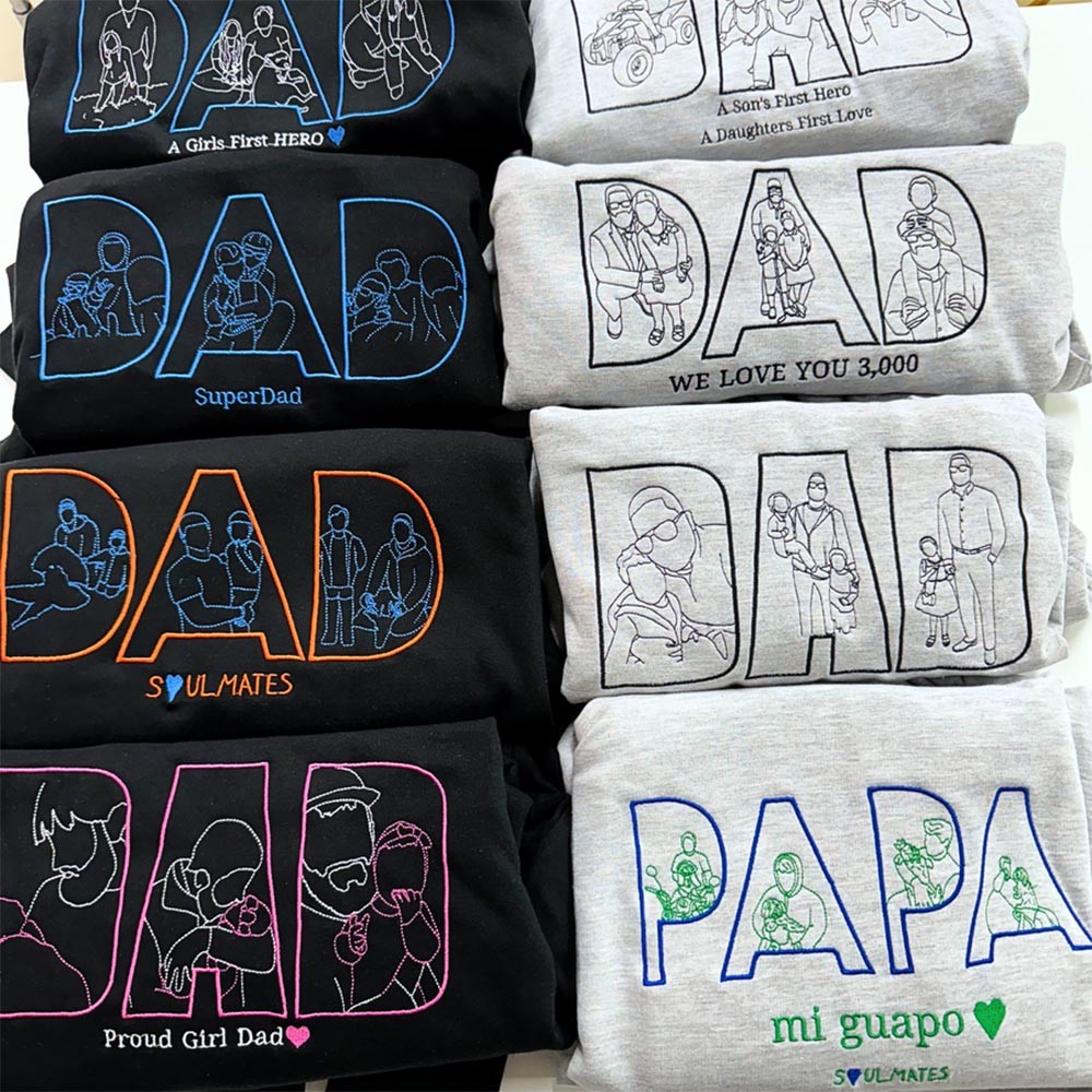 Personalised Photo Outline Embroidered Shirt For Dad Father's Day Gift Ideas