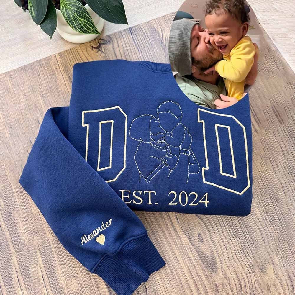Personalised Photo Outline Embroidered Sweatshirt Shirt For Dad Father's Day Gift Ideas