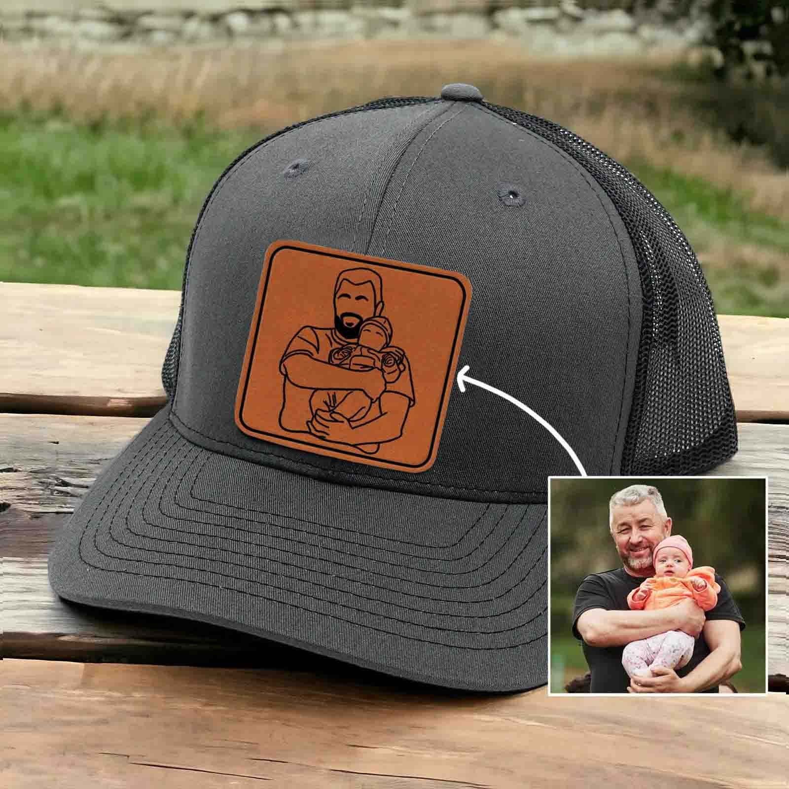 Personalised Outline Portrait Trucker Dad Hat For Father's Day Gift