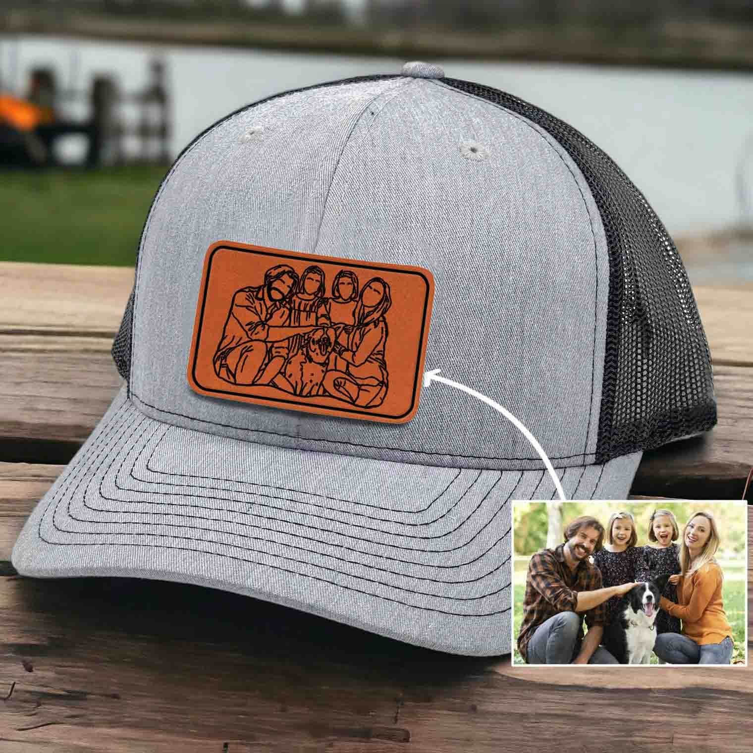 Personalised Outline Portrait Trucker Dad Hat For Father's Day Gift