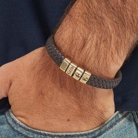 Personalised Men's Leather Bracelet With Name Beads For Dad Father's Day Gifts