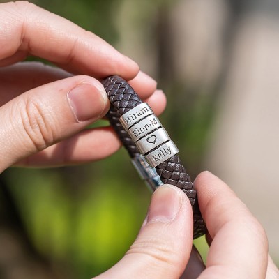 Personalised Men's Bracelet With Name Beads For Dad Father's Day Gifts