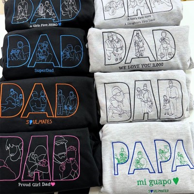 Personalised Photo Outline Embroidered Shirt For Dad Father's Day Gift Ideas