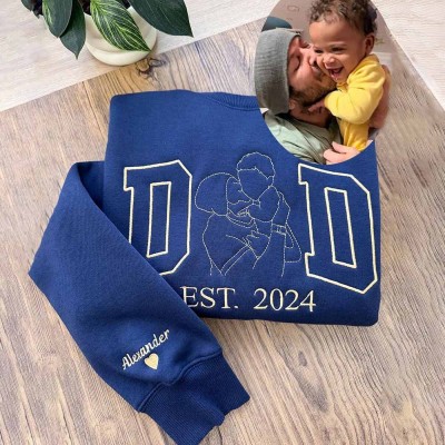 Personalised Photo Outline Embroidered Sweatshirt Shirt For Dad Father's Day Gift Ideas