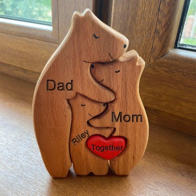 Custom Wooden Bear Family Figurines Puzzle Keepsake Gift For Family Father's Day Gift Ideas