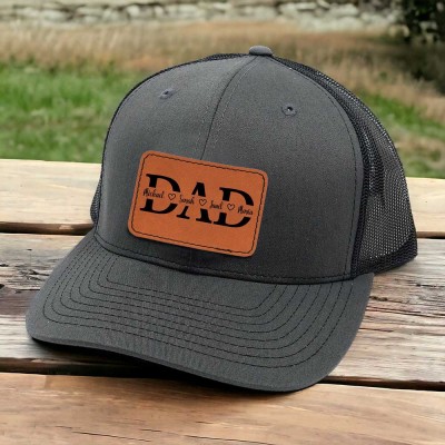 Custom Dad Patch Hat with Kids Names For Father's Day Gift