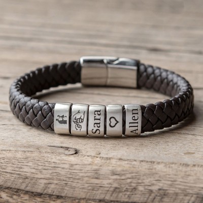 Personalised Men's Bracelet With Name Beads For Dad Father's Day Gifts