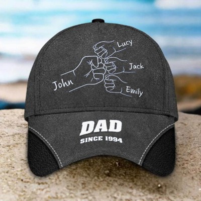 Personalised Best Dad Ever Fist Bump Cap with Kids Names For Father's Day Gift
