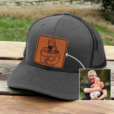Personalised Outline Portrait Trucker Dad Hat For Father's Day Gift