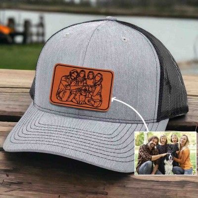 Personalised Outline Portrait Trucker Dad Hat For Father's Day Gift