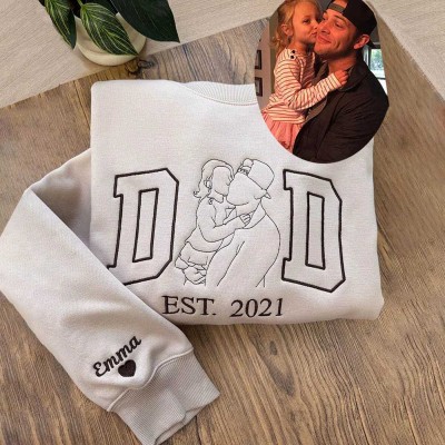 Personalised Photo Outline Embroidered Sweatshirt Shirt For Dad Father's Day Gift Ideas